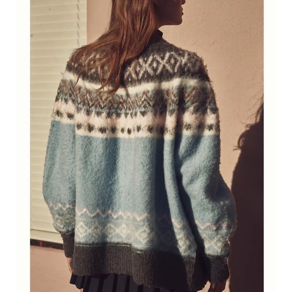 pilcro Fair Isle Oversized sweater anthropologie Blue One Size - Picture 2 of 10